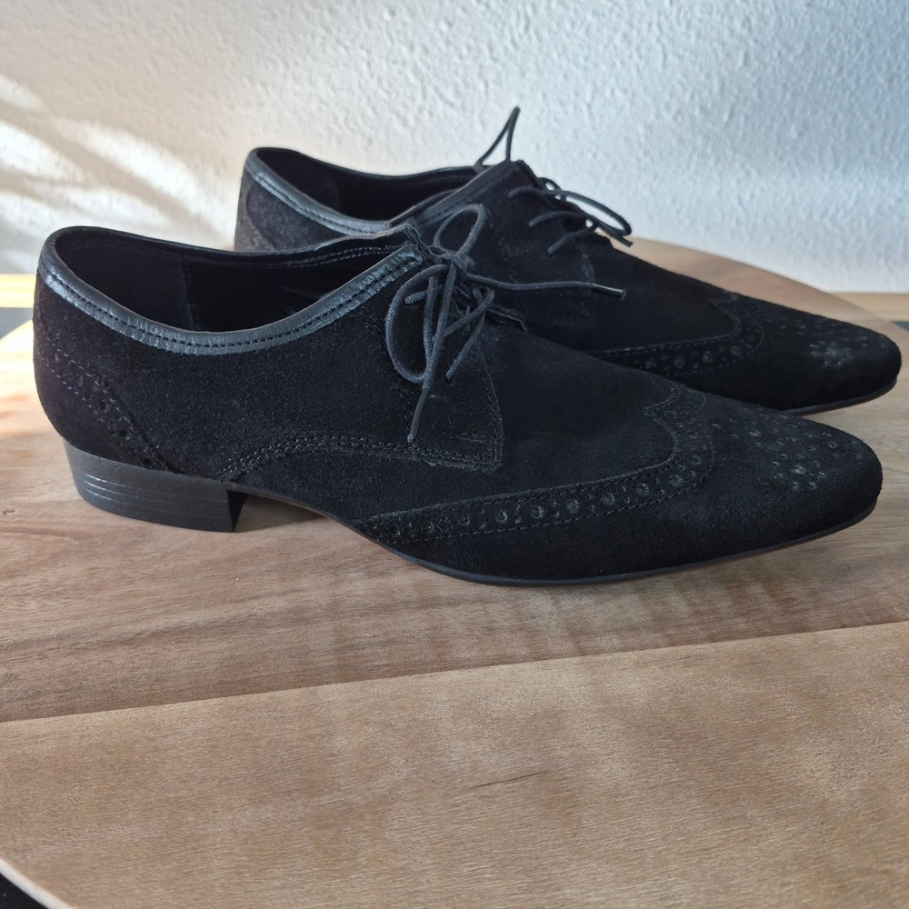 ASOS Wingtip Oxford Brogue Suede Lace Up Black 7.5 Old Money Eclectic Grandpa